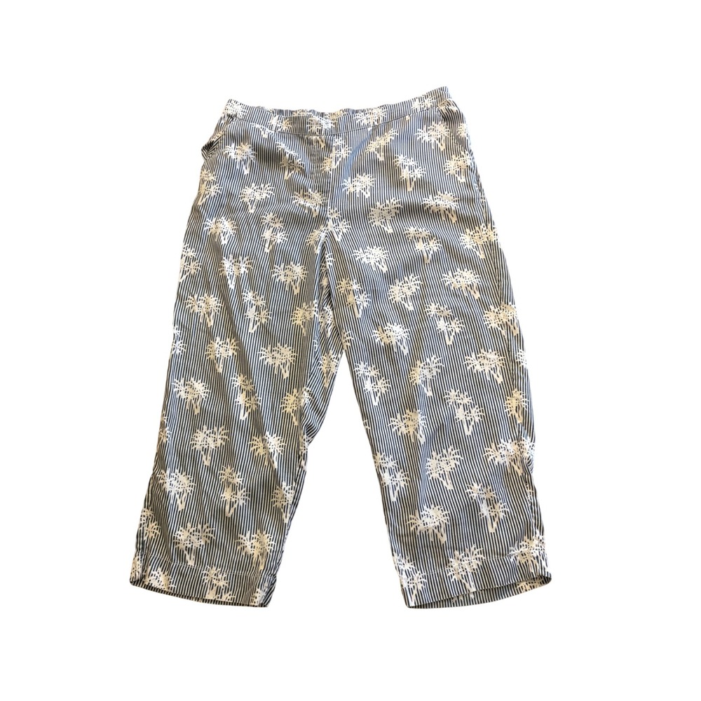 Chico's Blue White Striped Palm Tree Print Crop Pants Size 2 Coastal Tropical